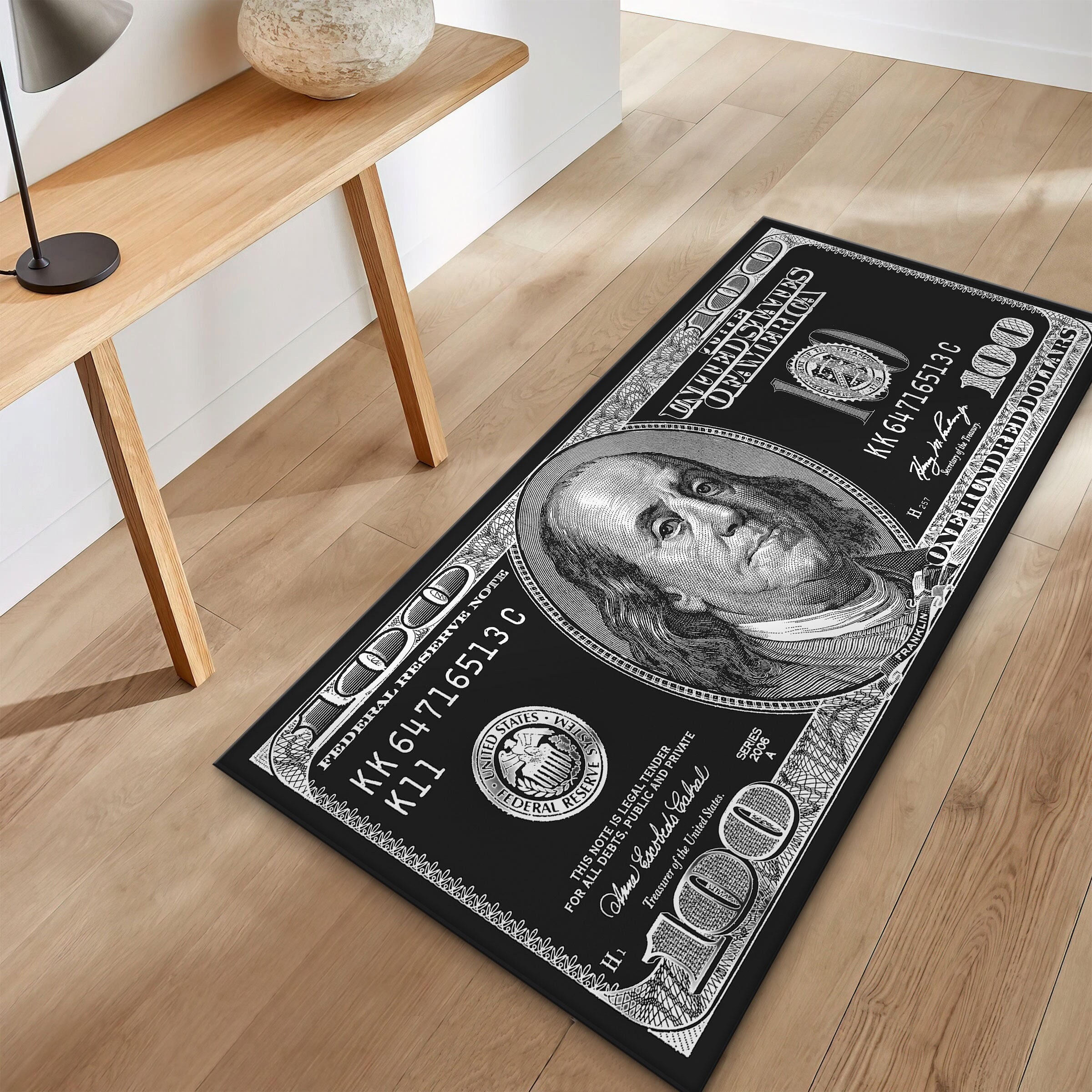 100 Dollar Bill Rug Black and White Money Rug Ben Franklin Etsy