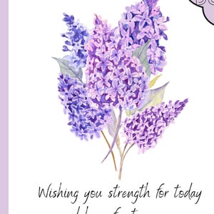 Carte de sympathie violette l Souhaitant force et espoir l fleurs violettes l minimal l condoléances et amour l Carte A2 l imprimable