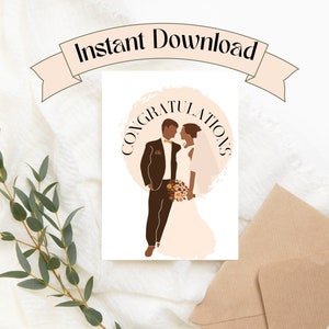 Wedding card - love - bride and groom - congratulations- melanin - beige - brown -
