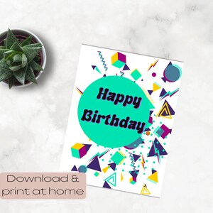 Printable Retro 80s/90s Birthday Card -digital Download- Neon Bright ...