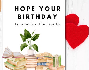 One for the books card - book lover puns- birthday greeting card - funny puns - book lovers - cute - white - brown - green - tea - a2 card