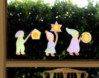 Coloring picture lantern children for the window [printable template] - Waldorf transparent picture for children to Saint Martin