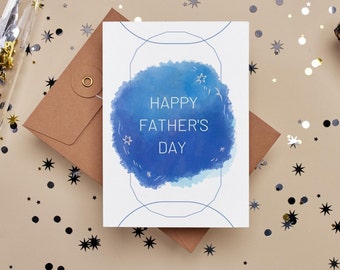 Printable Starry Sky Father's Day Card, Happy Father's Day, Star Card, Watercolor Sky Card, Blue Card, Modern Father's Day Card, Digital