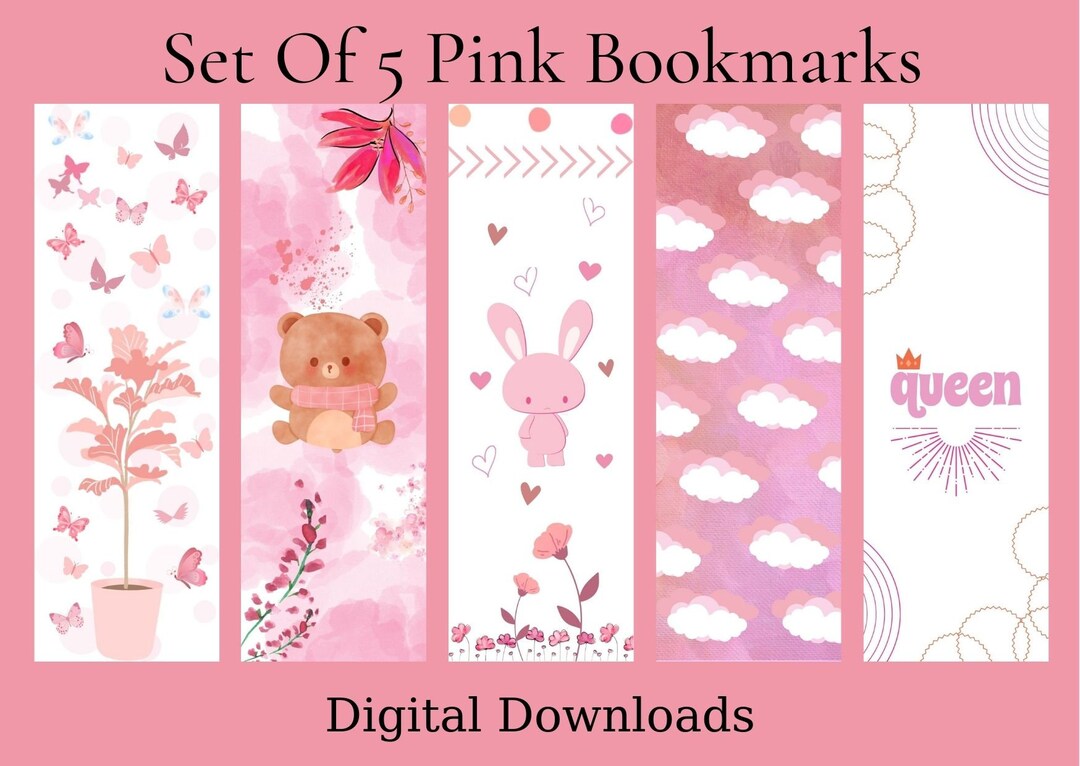 Printable Pink Theme Bookmarks Printable Bookmarks Set Set - Etsy