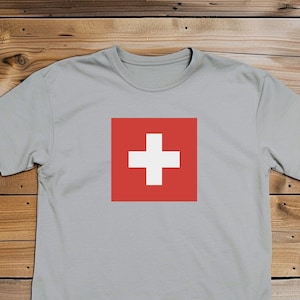 Ski-T-Shirt. Schweizer Flagge. | Schweizer Kreuz T-Shirt | Schweiz-Swiss Flagge | Die Schweiz T Shirt | Ski-Top | Schneesport | Skifahren-T-Shirt
