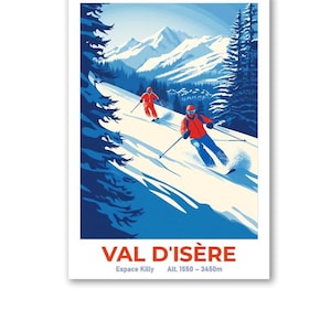 Val D&#39;Isere Ski Poster nur Druck | Ski Druck | Ski Geschenk | Vintage Ski Poster | Reise Poster | Alpen | Tignes | Espace Killy