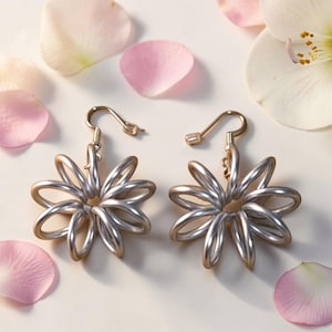 Starburst Flower Earrings | Lightweight Statement Dangle, Boho Wire Jewelry, Silver Floral Earrings