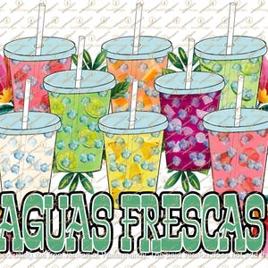 Aguas Frescas Cup LIGHT GREEN, Sublimation PNG, Instant Download, Trendy Summer Png, Mexican Mom Tee, Hand Drawn Art