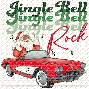 Jingle Bell Rock humoristique, Père Noël noir conduisant une voiture PNG pour sublimation, png audacieux, png de Noël, art dessiné à la main, croisière pour Noël,