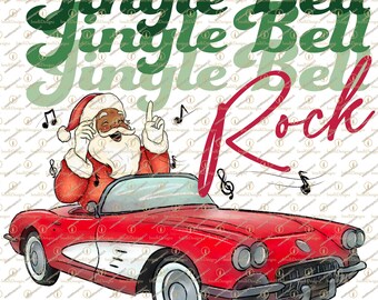 Humorous Jingle Bell Rock, Black Santa driving car PNG for Sublimation, edgy png, Christmas png, Hand Drawn art, Cruising for Christmas,