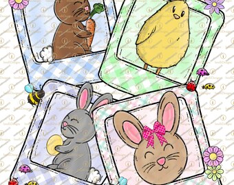 Cute Trendy Happy Easter Bunny chick Png, Coquette Easter, Download Sublimation design, Hand drawn design. Instant download,Popular Polaroid