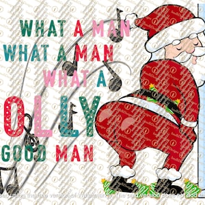 Papá Noel bailando en barra, qué hombre - Letras de colores, descarga digital PNG de Navidad, Es la temporada, Suéter navideño feo, Png de moda