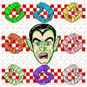 Dientes de colmillo de vampiro de terror de Halloween a cuadros rojos PNG para sublimación, Temporada espeluznante, Diseño dibujado a mano