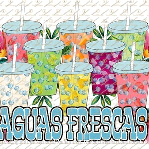 Aguas Frescas cups Png LIGHT BLUE , Sublimation Png, Instant download, Hand Drawn art, Mexican Png, Trendy Summer Png, Mexican Mom Tee, card