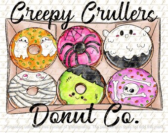 Creepy Crullers Donut Co PNG, Halloween town, Salem Bakery, Cute Ghost, Dunkin, Trendy Halloween Png, Cute Halloween, Coquette Halloween png