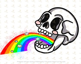 Cute Kawaii Skull with rainbow vomit stars and sprinkles,girly halloween,retro halloween,spooky season,haunted,