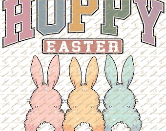 Hoppy Easter Bunnies Varsity png, Retro Pastel, Sublimation png, Digital download png, Easter Bunny tails, Hello Spring png, Cute Easter