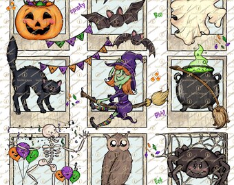 Halloween Party Polaroid Characters PNG, Hand Drawn art, Instant Download, Sublimation, Spooky Season png, Trendy Cute girly Halloween,
