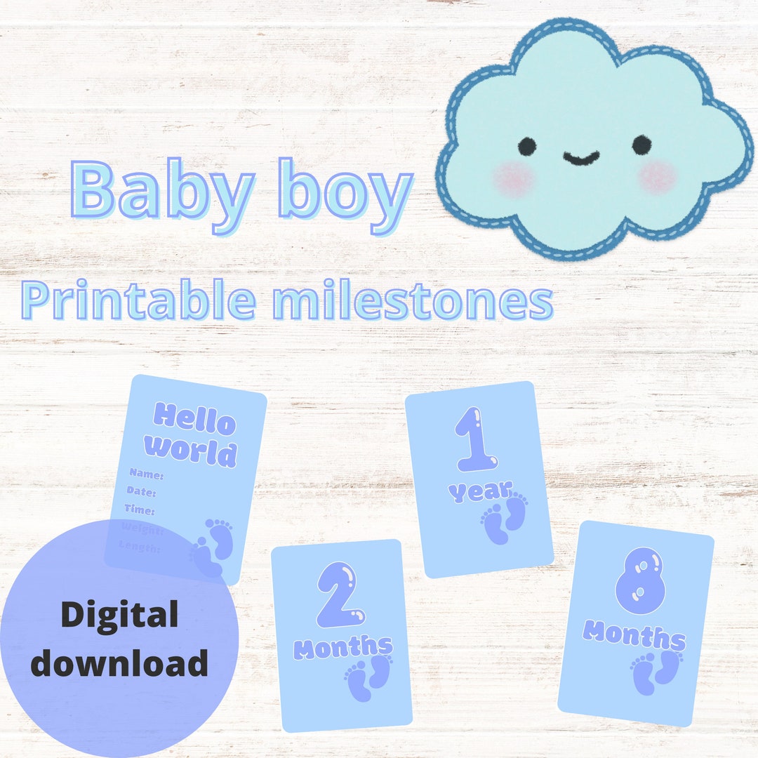 Baby Boy Milestone Cards Printable, Baby Shower Gift, New Baby ...