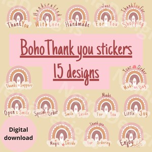 Boho Rainbow bedanksticker, bedrijfsondersteunende stickers voor verkopers, afdrukbare verpakkingssticker, persoonlijk tintje voor bestellingen, png-label