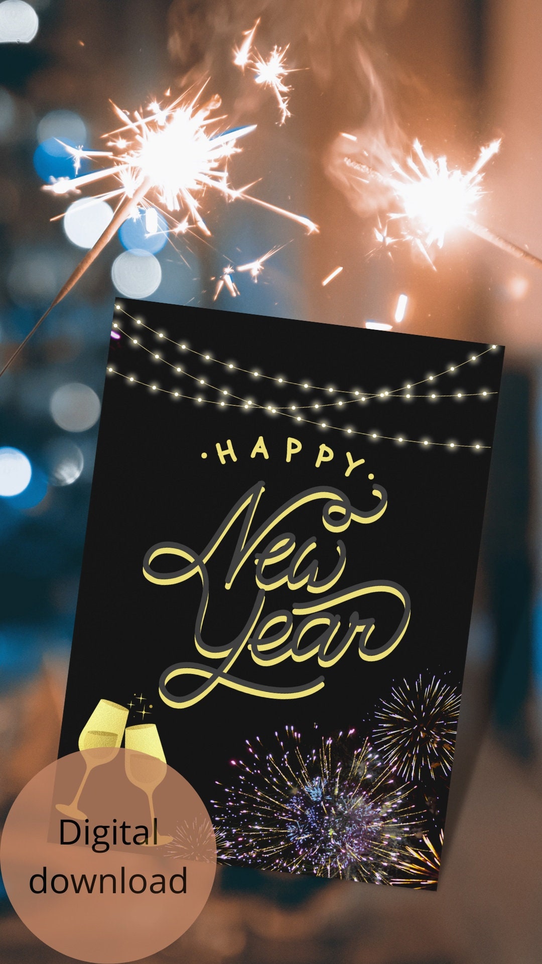Happy New Year Greeting Card Printable, Holiday Greetings, Digital ...