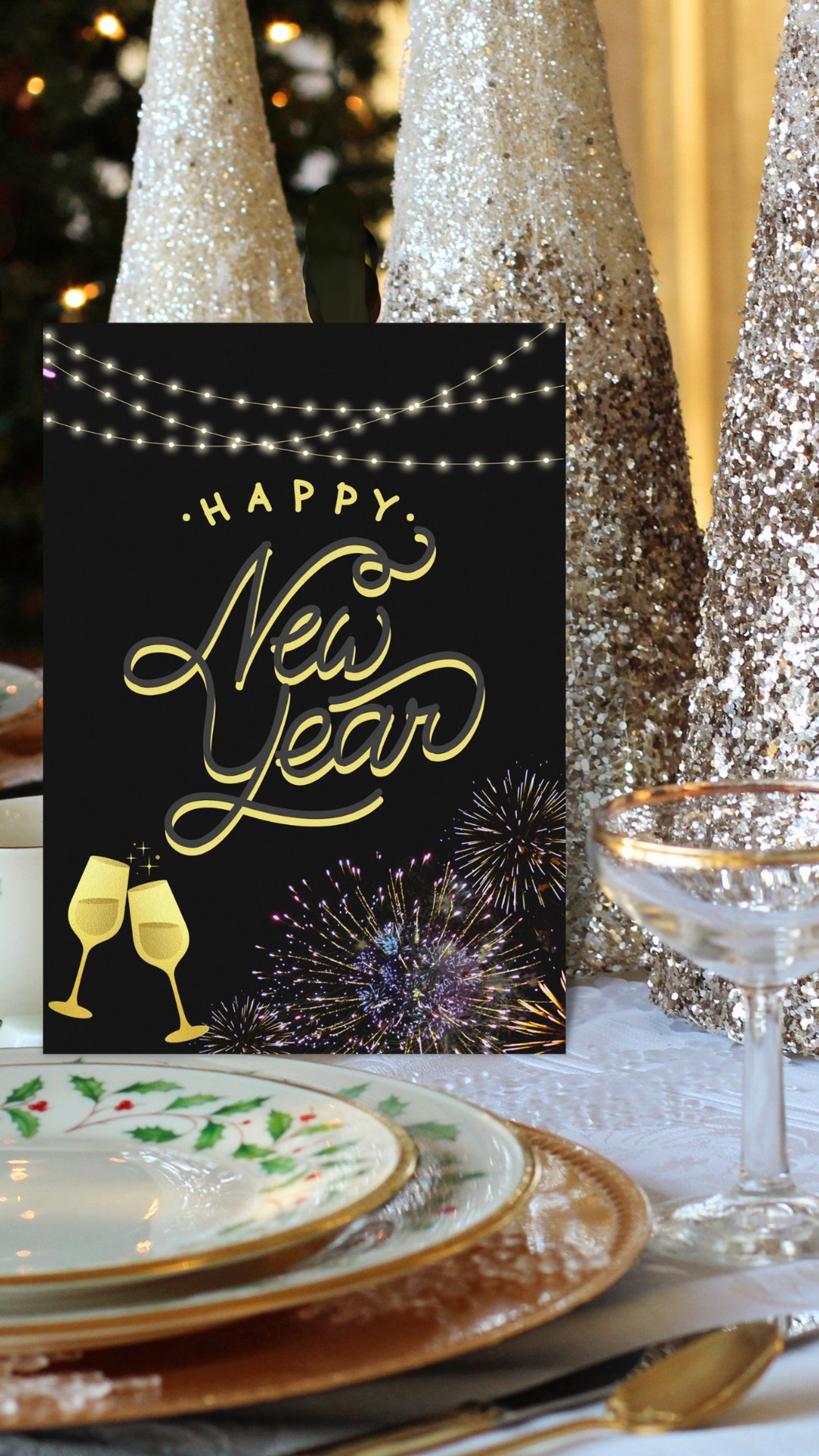 Happy New Year Greeting Card Printable, Holiday Greetings, Digital ...