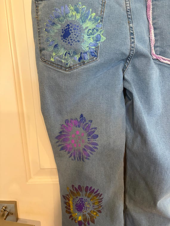 stenciled jeans boho hippy