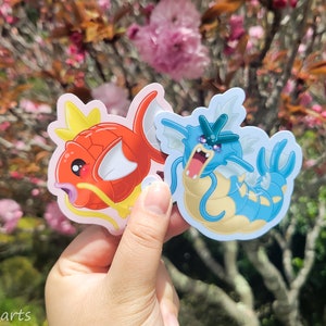 Chonky Magikarp and Gyarados Stickers | Cute Sticker, Kawaii Sticker, Laptop Sticker, Water-resistant