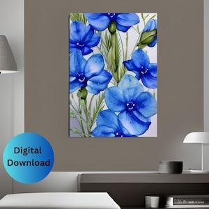 Melodic Serenity: A Bouquet of Azure Expression | Throat Chakra Canvas | Throat Chakra Art | Throat Chakra Flowers | Digital Wall Art