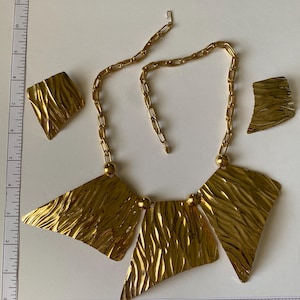 Vintage Necklace and Earrings Set Geometric Runway Jewels by Park Lane MCM Retro. Gold Tone. Pierced Earrings Statement Necklace!