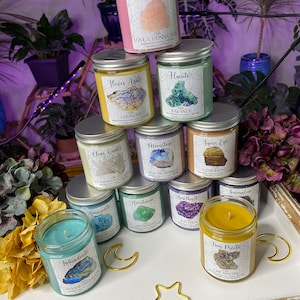 9 oz Natural Soy Wax Crystal Candle | Intention Candle | Meditation Candle | Hidden Crystals | Aromatherapy | Herbal Candle | Manifestation