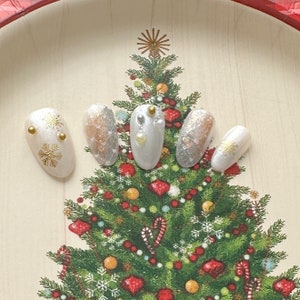 10 Stück Weihnachtsgeschenk Drücken Sie die Nägel | icey Handgefertigte Nägel | Luxus Press On Nägel | Winter Nägel | Weiße Nägel | Künstliche Nägel | Hochzeits-Nägel
