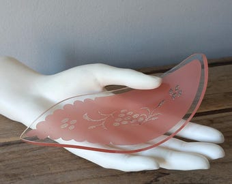 LJUSROSA Hollywood Regency 1980-tals Lotuslampa i glas, S-formad för inre/yttre lotus, böjd, 6,7 cm x 15,5 cm