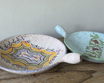 Vintage Moroccan Pottery Dish (set of 2), signed P. Tarfaya Salé, Mid Century boho-chic decor