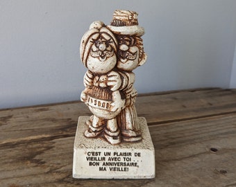 Paula 1971 Figurine "C'est un plaisir de vieillir avec toi...Bon anniversaire ma vieille! Resin Skulptur, par, alla hjärtans present
