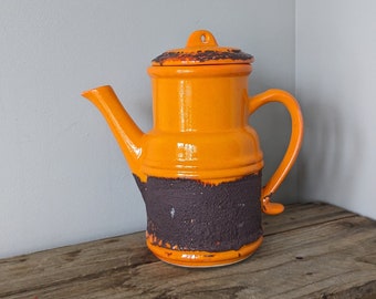 Groovy 1970s Laurentian Pottery, Vintage Fat Lava Bright Orange Tea Pot