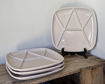 Vintage set of 4 divided fondue plates Grey-Purple, From Japan