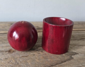 Vintage Space Age Wooden Salt & Pepper Shakers, Deep cherry colored, MCM Sculptural