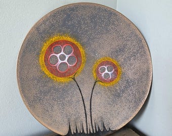 1960's-1970's Abstract Flowers Enamel on copper Plate, Signed Jules Perrier Canadian Art, 9'' plate