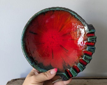Vintage Mid Century Fat Lava Ceramic Ashtray, Signed Rampagne Que.