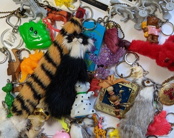 ANIMALS Part#2 keychain galore, vintage 70's-90's Dinosaurs, Candy containers and more, keyring collection, please read description!