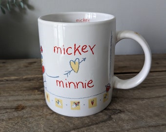 Mickey Loves Minnie mug, Stoneware Ceramic coffee cup, Disney theme bear mug, Heart mug, Valentines Couple gift