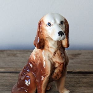 Vintage small 3.5&#39;&#39; Porcelain dog, 1960s Springer Spaniel/Cocker Spaniel figurine #3, Handmade, From Japan