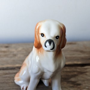Vintage small 3&#39;&#39; Porcelain dog, 1960s Springer Spaniel/Cocker Spaniel figurine #2, Handmade, From Japan