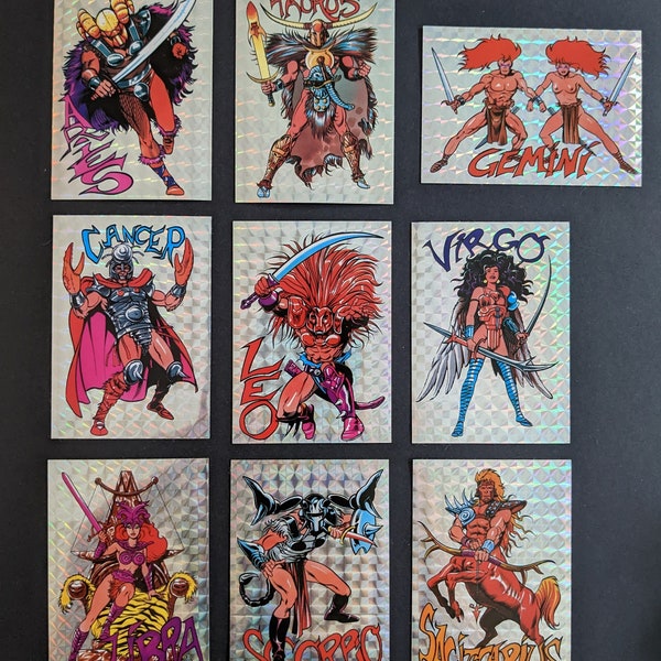 Vintage 1991 Topstickers, Zodiac sign holographic serie, metallic stickers