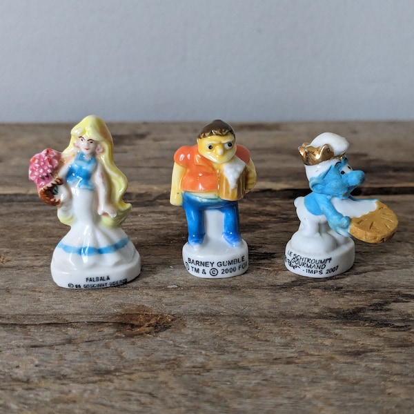 Vintage FÈVE Ceramic figurine, Falbala, Barney Gumble, Smurf, 90's - 2000's, cute 1'' tall Porcelain, Dainty collectible kitsch figurine