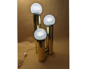 Sputnik-bordslampa i mässing med tre ljusstolpar från mitten av århundradet, MCM-kontorsinredning
