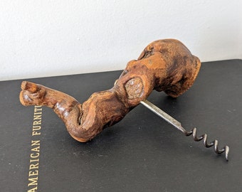 Vintage fransk Burlwood LAURENT SIRET korkskruv hantverksmässig flasköppnare, gåva för vinälskare MCM barartiklar, tillverkad i Frankrike