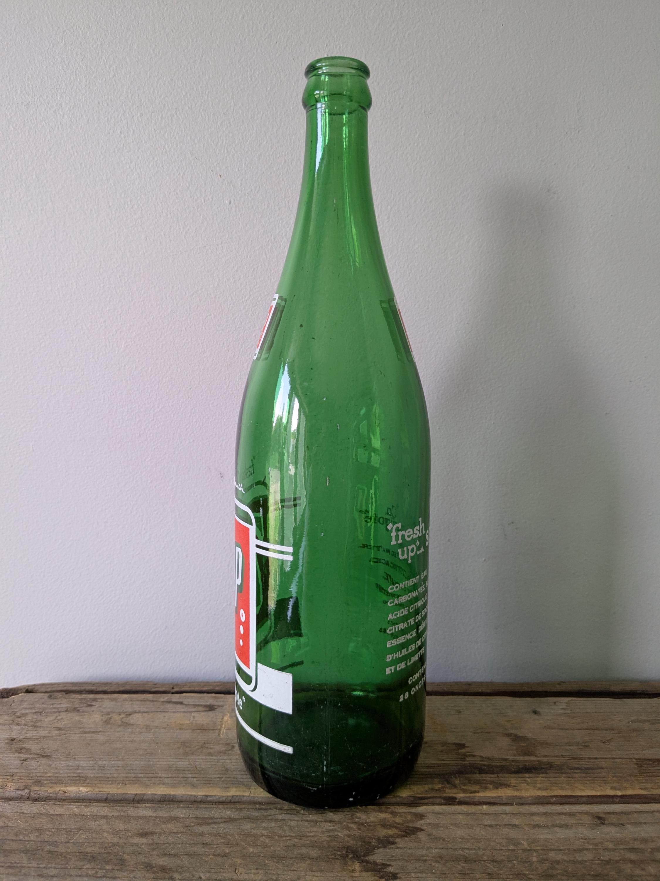 Vintage 7up Green Glass Bottle, Bilingual French/english Soda