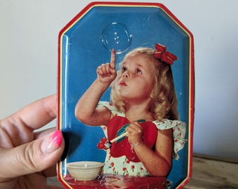 Vintage 1940s Coca-Cola Toffee Tin, Girl with Bubbles, Harry Vincent LTD